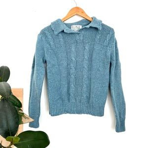 Vintage Blue Ruffled Collared Sweater